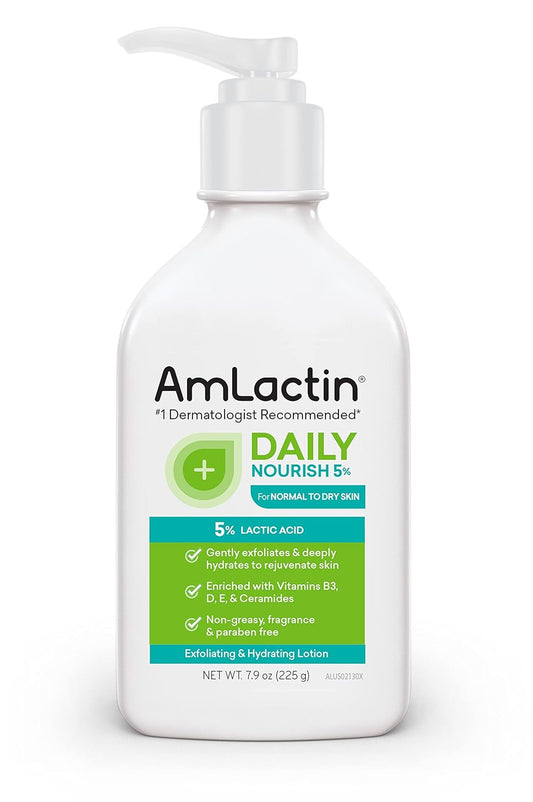 AmLactin Daily Nourish 5% - 7.9 oz Body Lotion with 5% Lactic Acid - Exfoliator and Moisturizer for Dry Skin_
