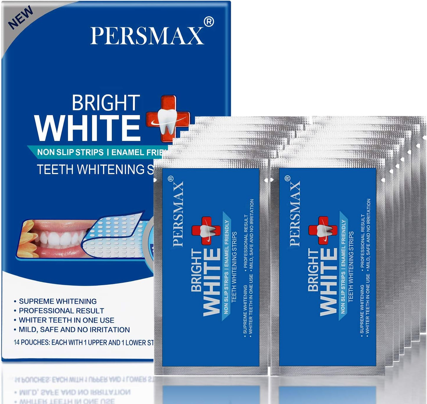 PERSMAX Teeth Whitening Strips Kit, 30-minute Fast Express Whitening, Safe Whitener for Smokers, Coffee Drinkers, Yellow Stains, Dental Professional System, 28 Strips 14 Days Treatment, Non-Slip(Mint)