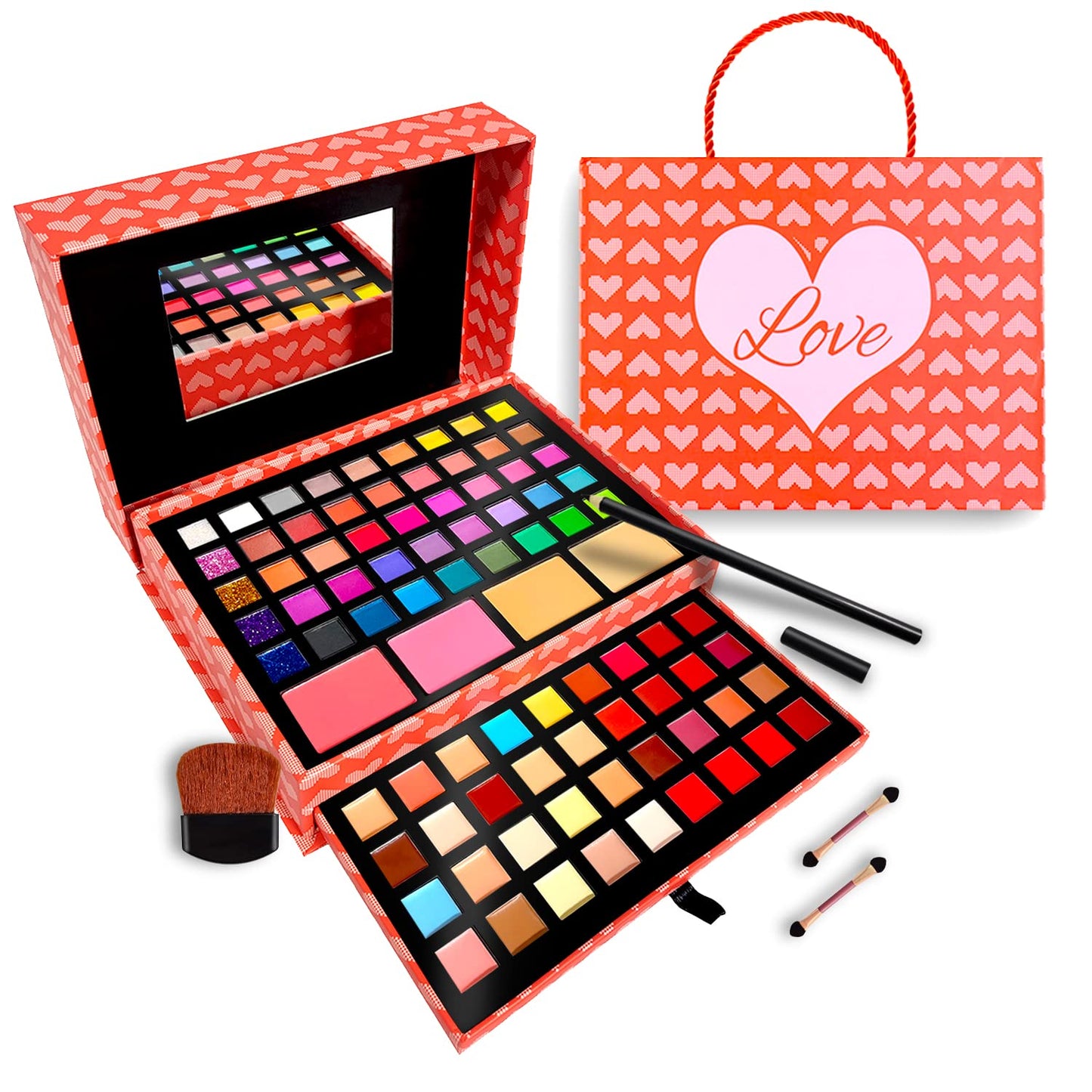 Makeup Kits for Teens - 2-Tier Love Make Up Gift Set and Eyeshadow Palette for Teen Girls and Juniors -Variety Shade Array - Full Starter Kit for Beginners or Pros by Toysical