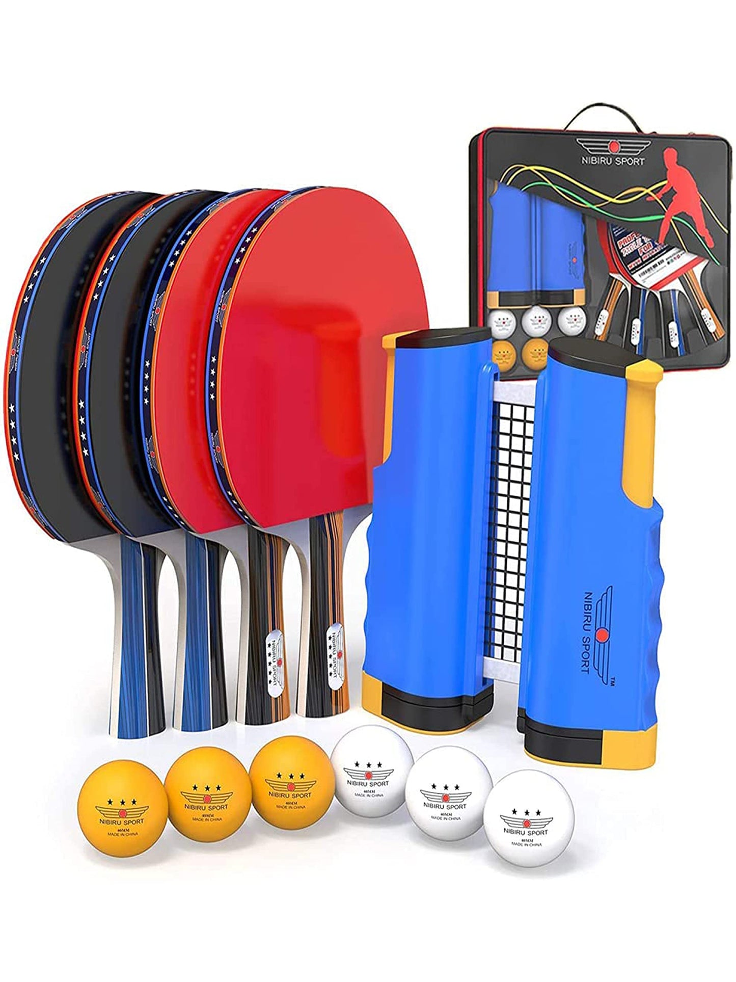Ping Pong Set - Table Tennis Rackets, Balls & Retractable Net