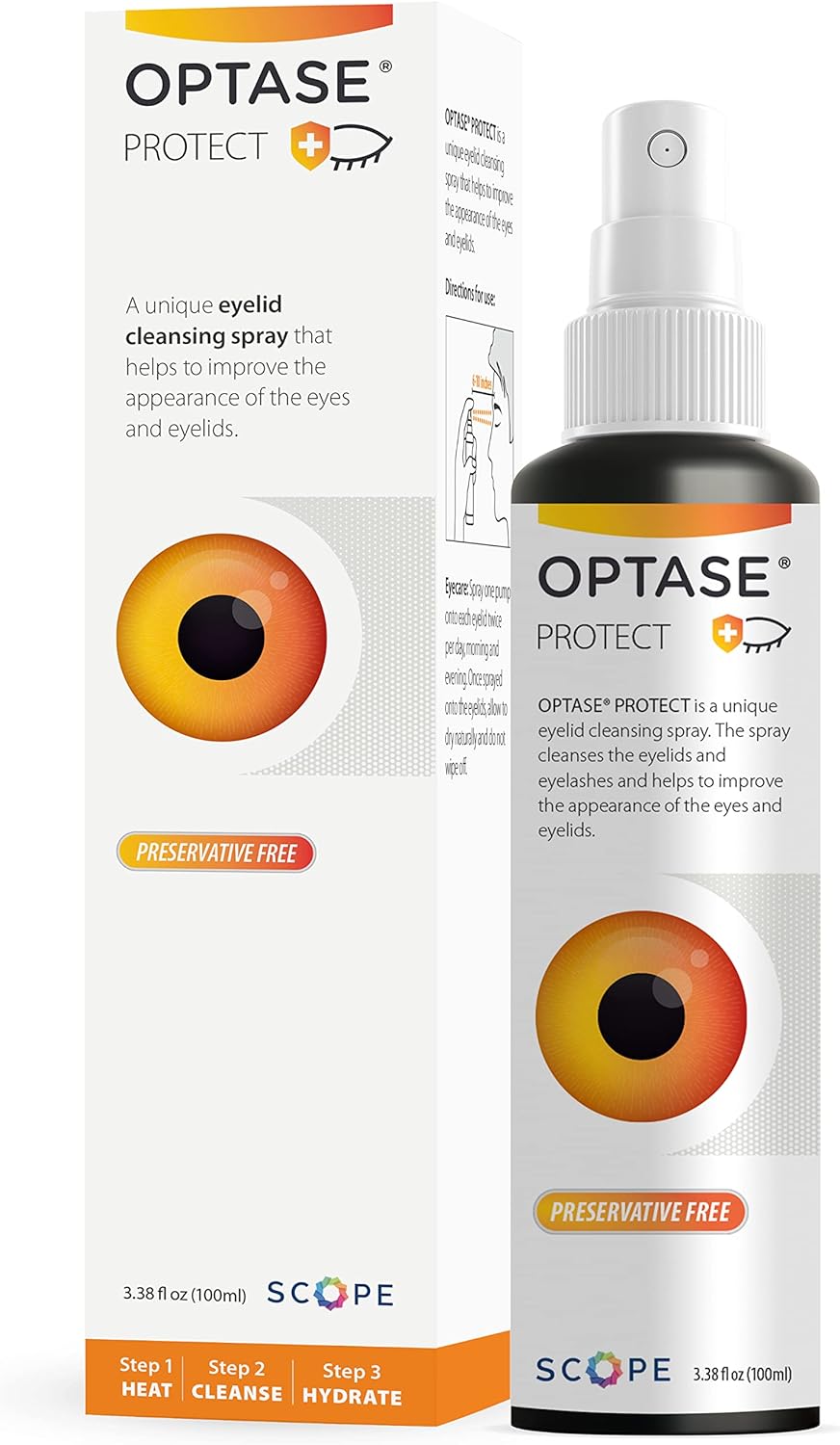 Optase Protect Eyelid Cleansing Spray - Hypochlorous Acid Spray for Daily Protection - Eye Lid Cleaning Spray for Dry Eye, Blepharitis, and Stye Treatment - Hypochlorous Acid Eyelid Cleanser - 100 ml