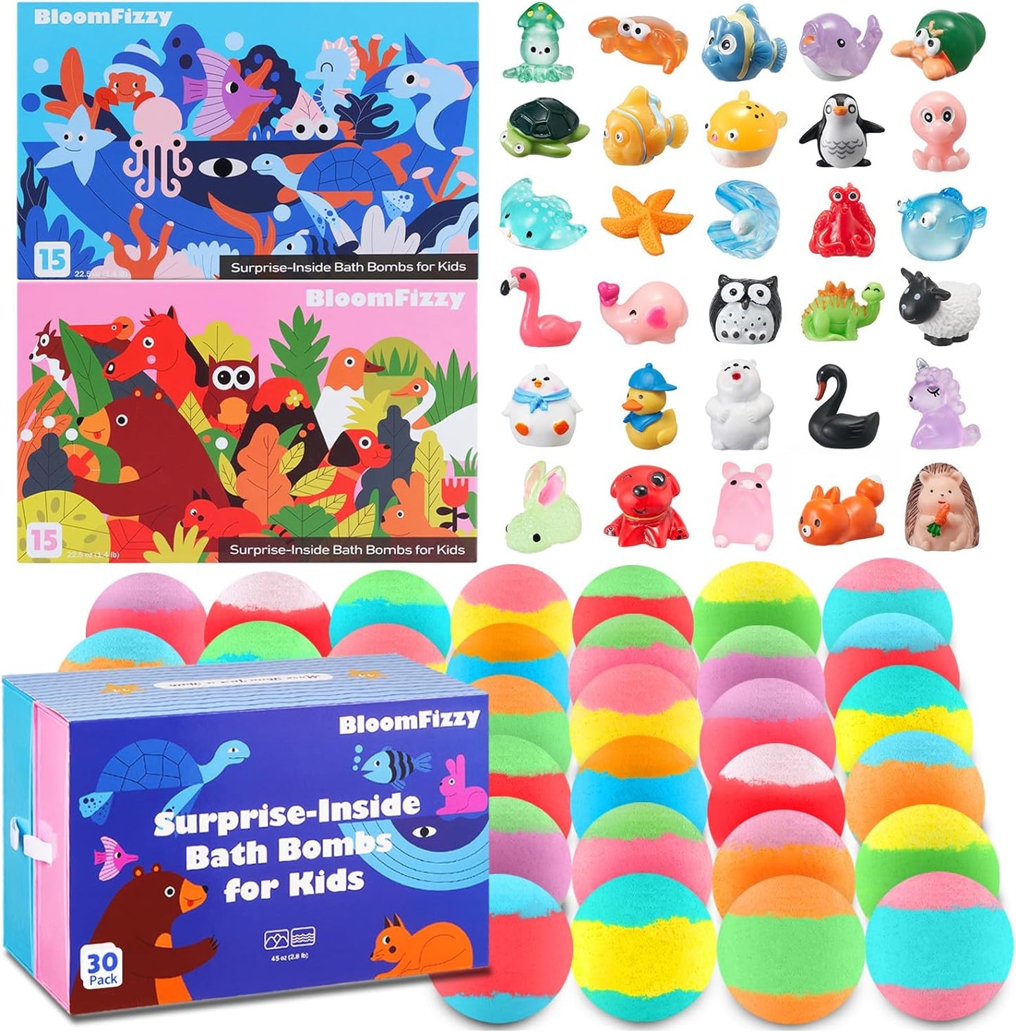 30 Surprised Bath Bombs for Kids, Bath Bombs Gift Set with Land & Sea Animal Toys Inside, Child-Safe, Fun & Educational, Ideal Gift for Kids