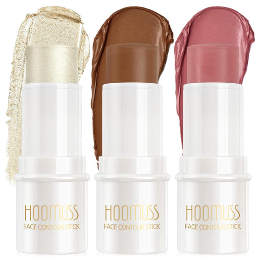 3Pc Cream Contour Stick Makeup, Hightlighter Makeup + Bronzer Stick + Cream Blush, Waterproof Cream Contouring Pen Non Stick Non Greasy, Long Lasting Lightweight Finish Face Makeup Kit_Neutral