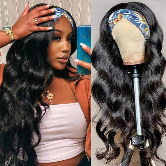 Headband Wig Human Hair Wigs Body Wave Headband Wig Glueless Human Hair Wig for black women human hair glueless, None Lace Front Wigs 180% Density Wear and Go Wig Machine Made Wig(16in)