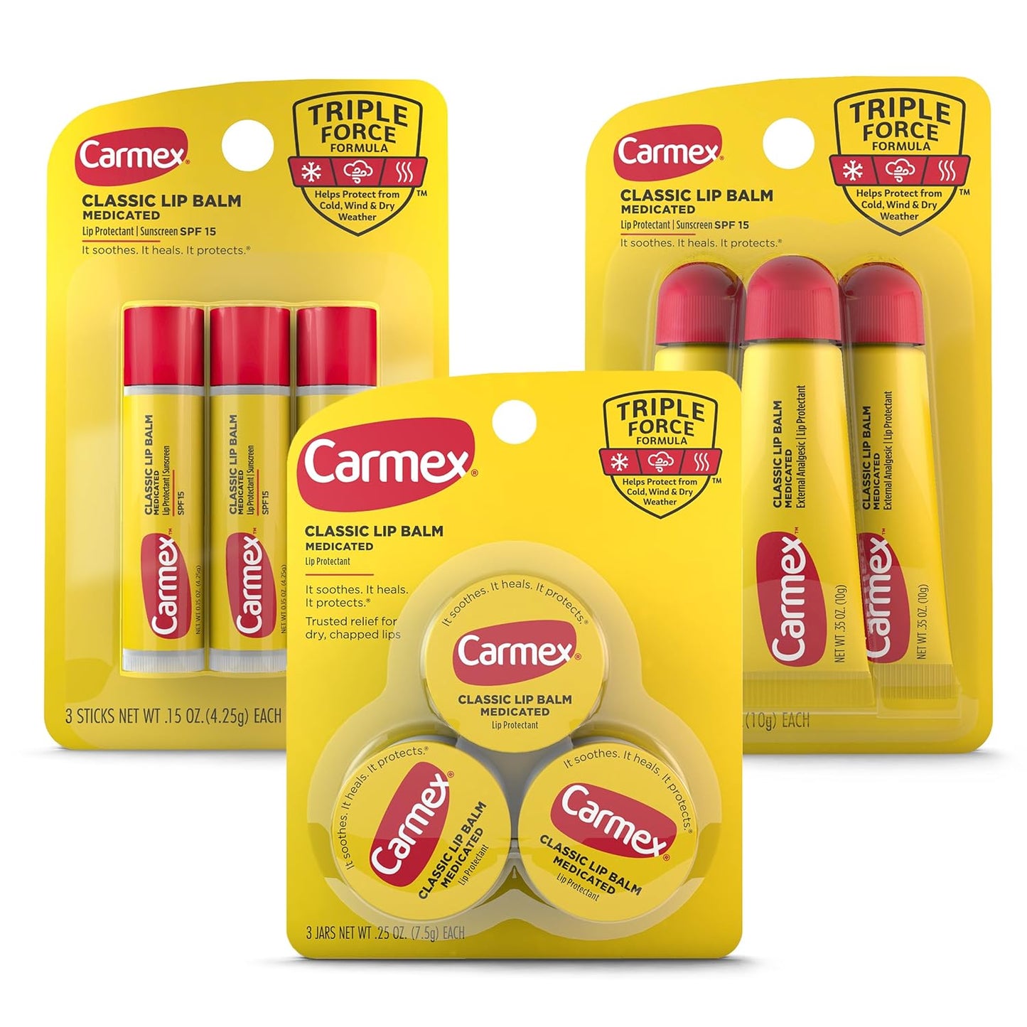 Carmex Medicated Lip Balm 3 Pack - Moisturizing, Soothing, Protective