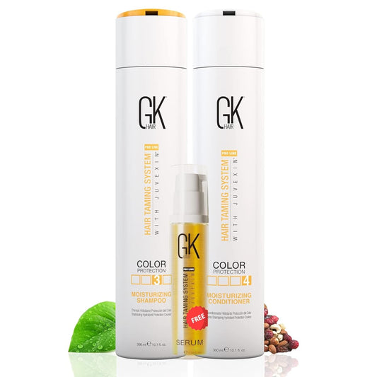 GK HAIR Global Keratin Moisturizing Shampoo and Conditioner Sets (10.1 Fl Oz/300ml) Argan Oil Anti Frizz Serum (0.34 Fl Oz/10ml)