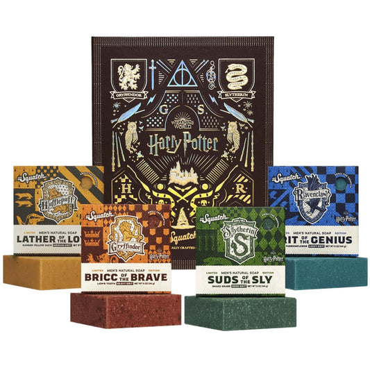 Dr. Squatch Soap Harry Potter Collection with Collector's Box - Men's Natural Bar Soap - 4 Bar Soap Bundle and Collector's Box - Soap inspired Gryffindor, Slytherin, Ravenclaw, and Hufflepuff