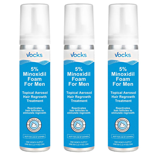 Vocks 5% Minoxidil Foam for Men - Extra Strength Clinically Proven - Unscented Hair Regrowth Treatment - Anti Hair Loss and Promotes Thicker Fuller Hair - 3 month supply