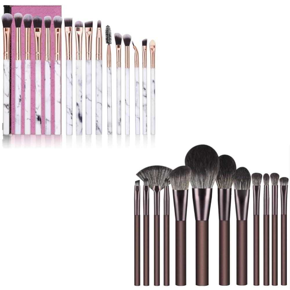 DUAIU 16Pcs Eyeshadow Brushes with 12Pcs Makeup Face Brush Set, Eyebrow Eyeliner Blending Face Brushes