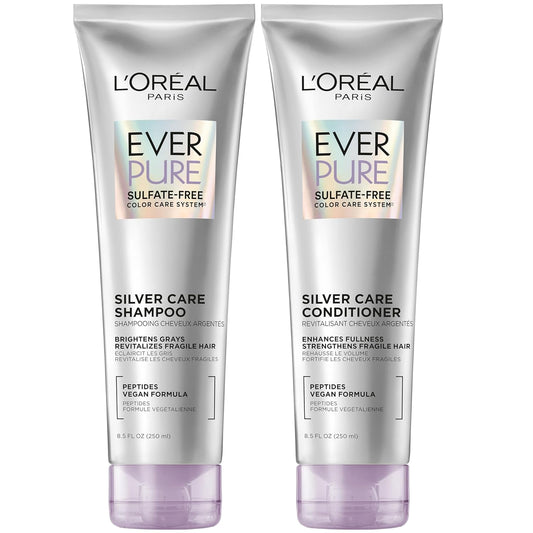 L'Oreal Paris EverPure Silver Care Shampoo and Conditioner Set, Brightening and Nourishing Sulfate Free Hair Care for Gray and Silver Hair, Vegan Formula with Peptides, 1 Kit