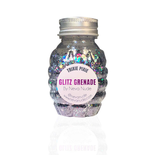 Neva Nude Face and Body Glitter Keychain - Chunky Glitter in Aloe for Festivals, Raves, and More | Cosmetic Grade | Super Sparkly (Trixie Pixie Gunmetal Holographic Glitz Grenade)