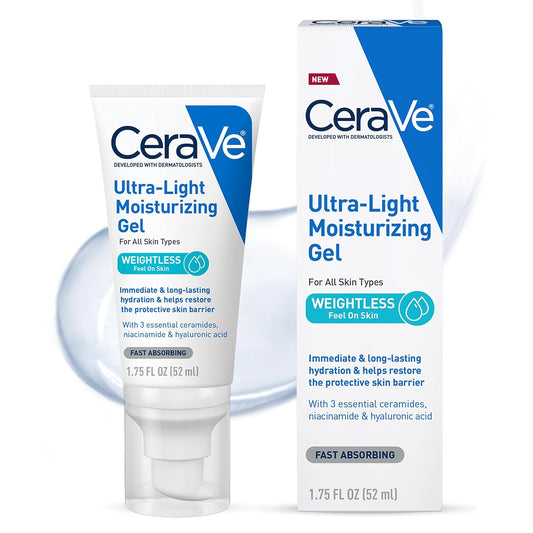 CeraVe Ultra-Light Moisturizing Gel | Hydrating Gel Face Moisturizer with Ceramides, Niacinamide, Hyaluronic Acid | Fragrance Free | Oil-Free | Weightless Mattifying Moisturizer | 1.75 FL Oz
