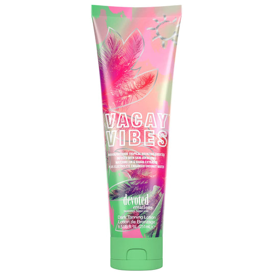 Devoted Creations Vacay Vibes Tanning Lotion Ð Indoor/Outdoor Tropical Bronzing Cocktail Infused with Skin Quenching Watermelon and Guava Extracts, plus Electrolyte Enhanced Coconut Water Ð 8.5 oz.
