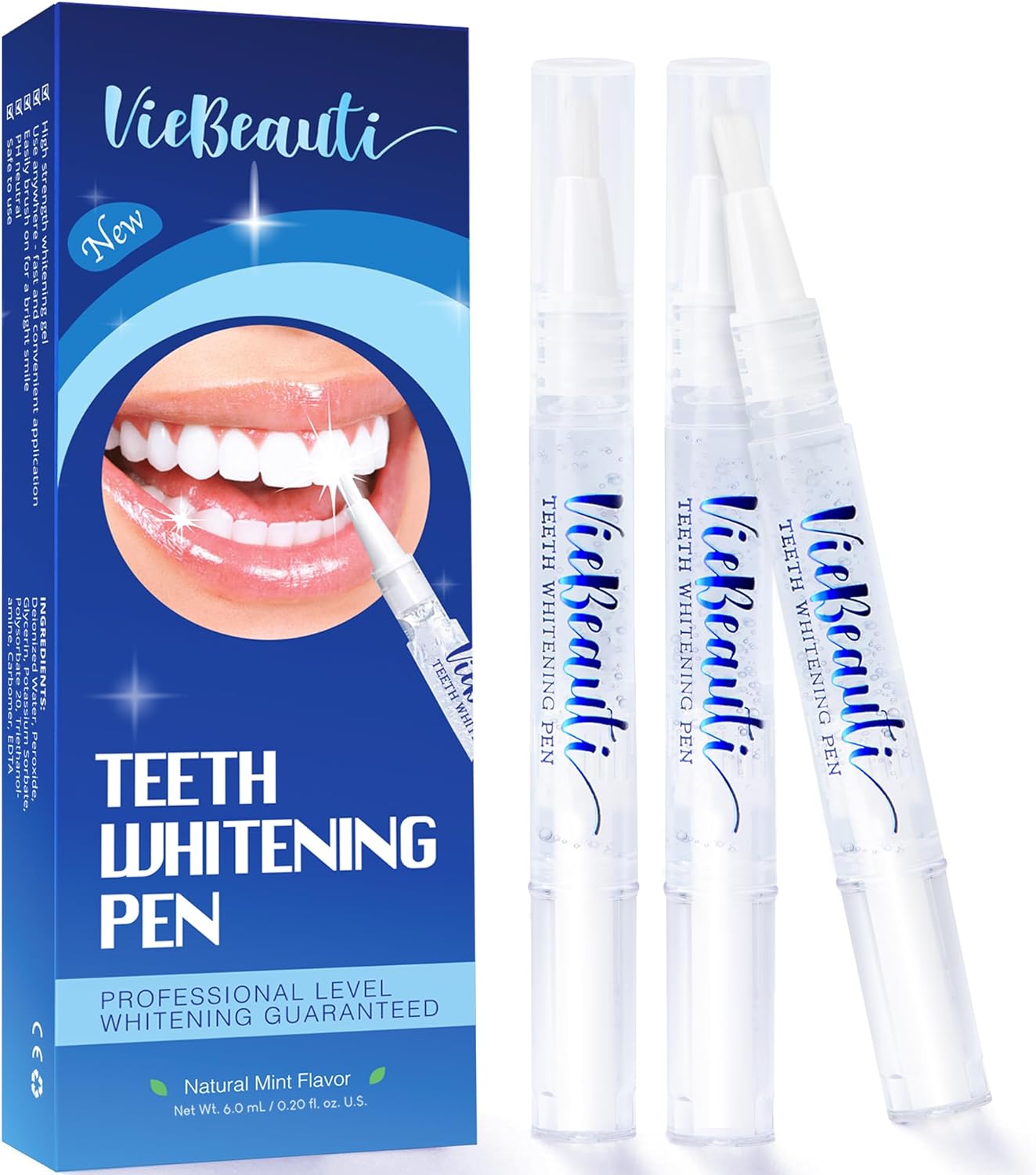 VieBeauti Teeth Whitening Pen (3 Pcs), 30+ Uses, Effective, Painless, No Sensitivity, Travel-Friendly, Easy to Use, Beautiful White Smile, Mint Flavor