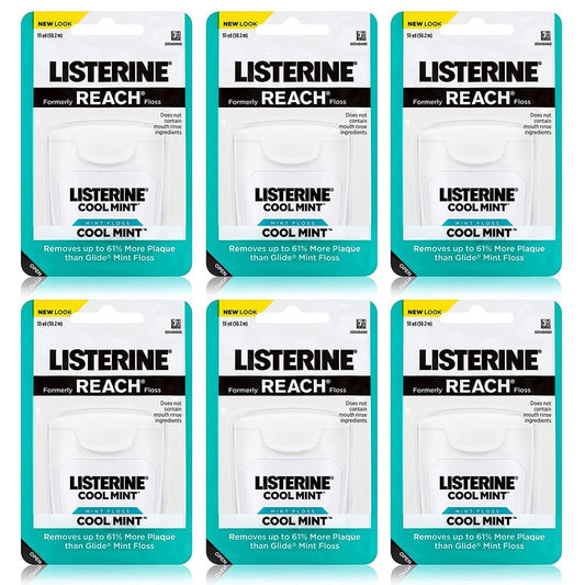 Listerine Cool Mint Interdental Floss Bundle | Effective Plaque Removal, Teeth & Gum Protection | Shred-Resistant, Fresh-Breath Feeling, PFAS Free | 55 Yards, 6 Pack