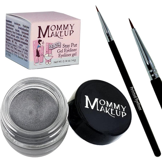 Mommy Makeup [Bundle - Save 20%] Waterproof Stay Put Gel Eyeliner in Steel Magnolia + Pointed Eyeliner Brush