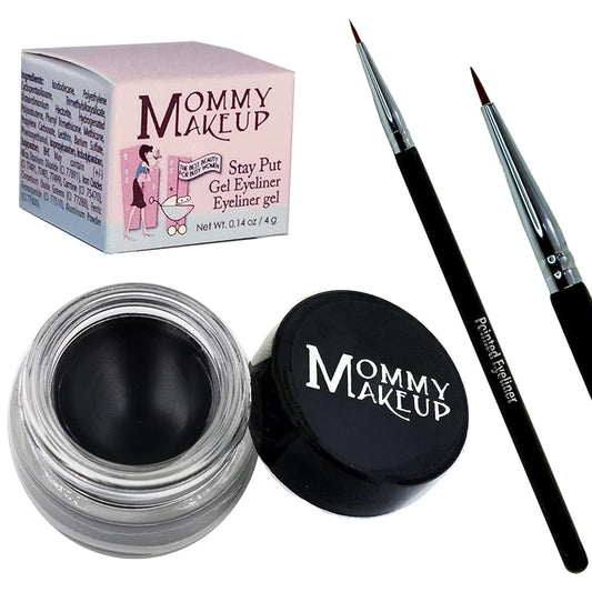 Mommy Makeup [Bundle - Save 20%] Waterproof Stay Put Gel Eyeliner in Black Beauty + Pointed Eyeliner Brush