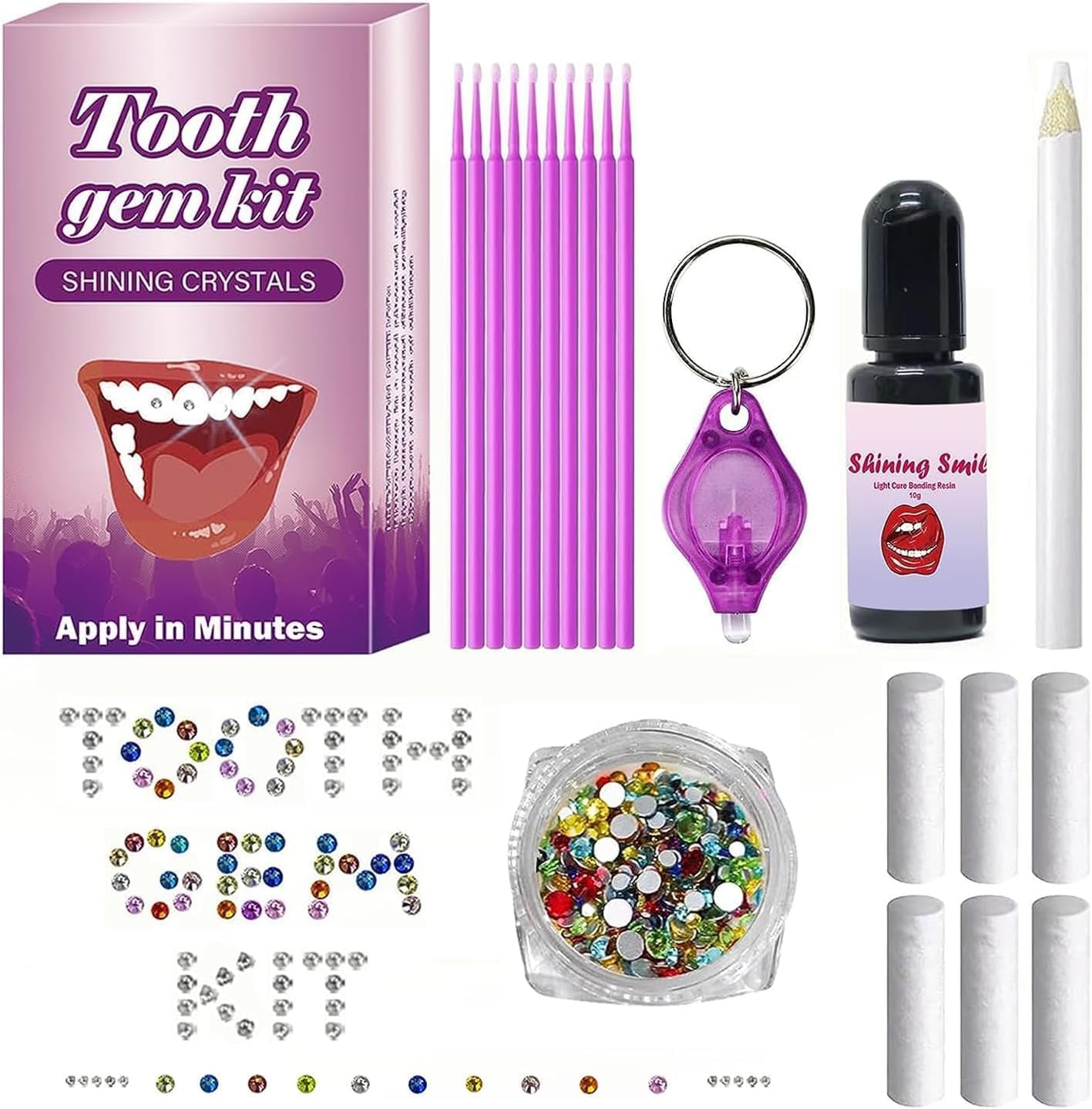 Tooth Gem Kit,DIY Tooth Jewelry Kit Removable Tooth Ornaments Artificial Fashionable Crystal Tooth Ornaments for Reflective Teeth Ornament Decor (MZ-7)