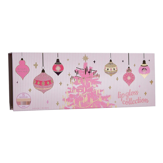 Beauty Concept 15-Piece Lip Gloss Set - Radiant Lips with Glossy Heavy Embossing, Shiny Gold Foil Stamping - 0.03 fl oz Each in Pink Ornaments