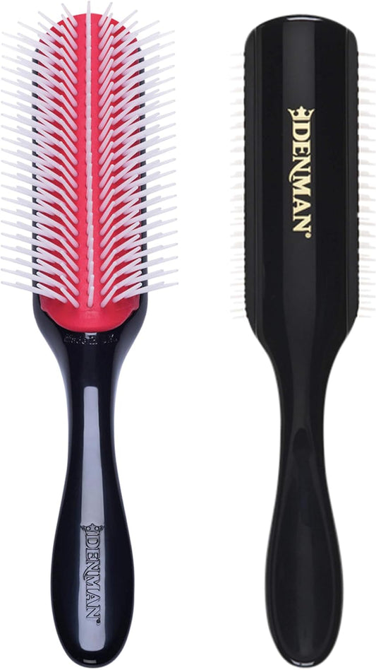 Denman Curly Hair Brush D4 (Black & Red) 9 Row Styling Brush for Styling, Smoothing Longer Hair and Defining Curls - For Women and Men