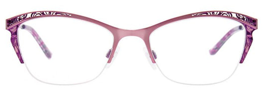 easyclip 522 aspex eyewear prescription optical glasses semi rimless stainless steel ladies women lacy details upswept cat eyes graceful beautiful matte pink purple front