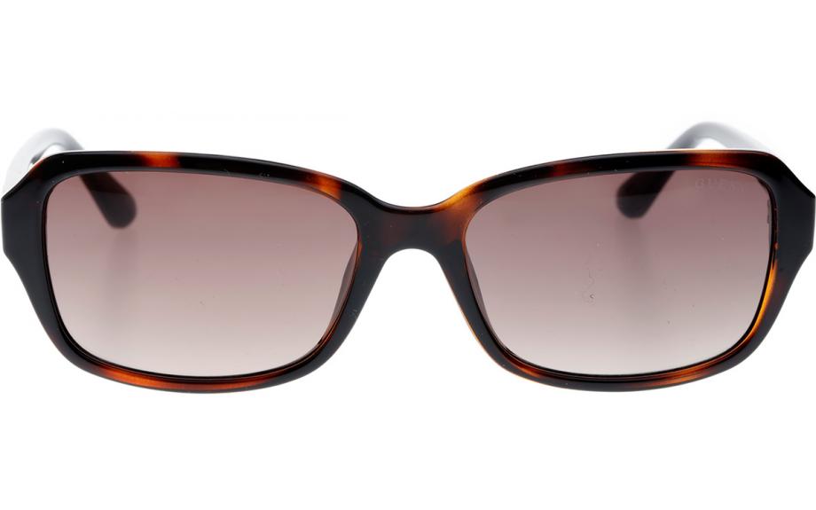 guess 7595 fashion designer optical eyewear sunglasses ladies female women sophisticated simple elegant traditional rectangular shape flattering casual 52F dark havana tortoise gradient brown tint lens