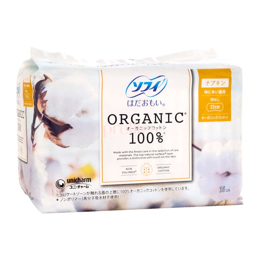 Unicharm Sofy Hadaomoi Organic Cotton100% Daytime Use for Especially Heavy Without Wings 23cm (16pcs)