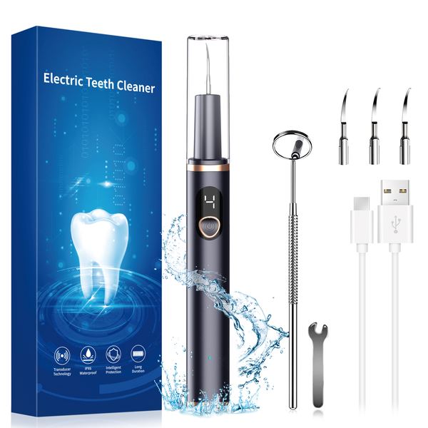 Electric Plaque Remover for Teeth, Rechargeable Teeth Cleaning Kit with 4 Modes Beauty & Personal Care Black - DailySale