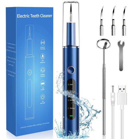 Electric Plaque Remover for Teeth, Rechargeable Teeth Cleaning Kit with 4 Modes Beauty & Personal Care Blue - DailySale