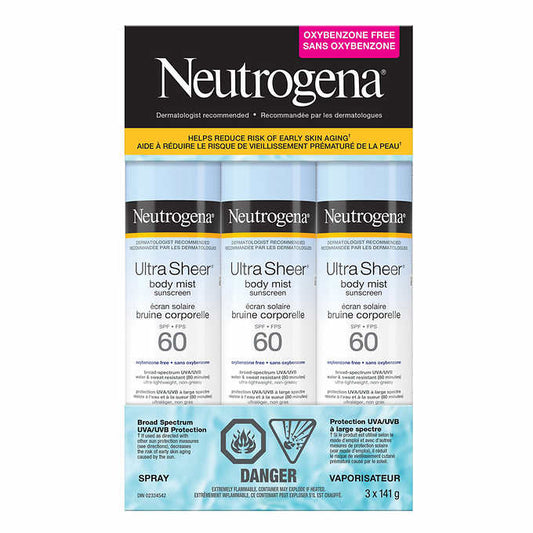 Neutrogena Ultra Sheer Body Mist Sunscreen SPF 60, 3-pack