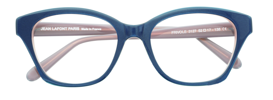 lafont frivole 3127 optical eyewear glasses made in france quality acetate plastic cat eye square shape sexy bold fun chic blue pink front