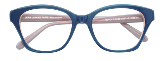 lafont frivole 3127 optical eyewear glasses made in france quality acetate plastic cat eye square shape sexy bold fun chic blue pink front