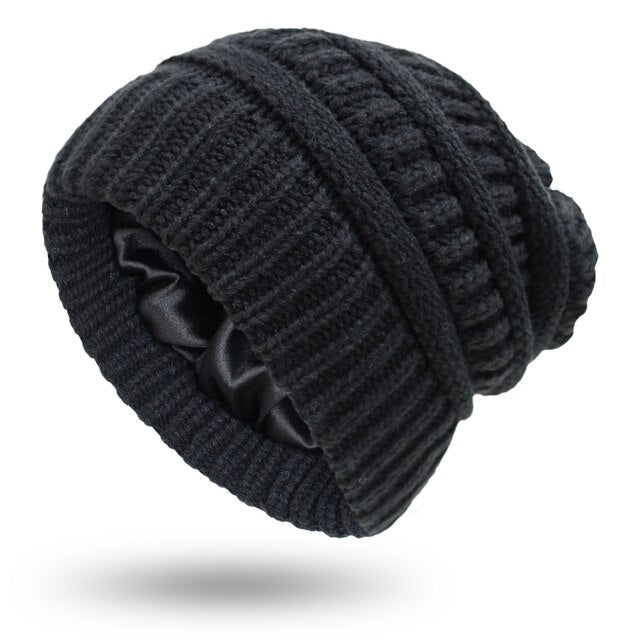 Knitted Satin Silk Lined Beanie Hat
