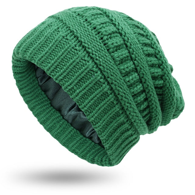 Knitted Satin Silk Lined Beanie Hat