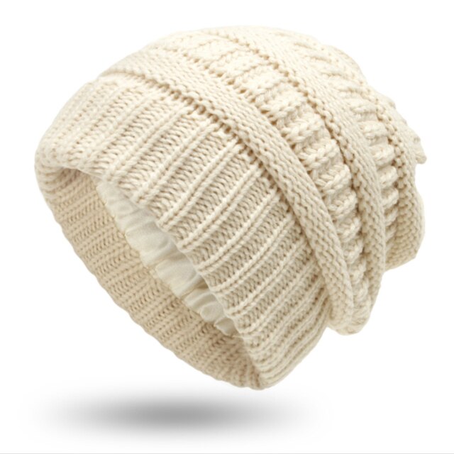 Knitted Satin Silk Lined Beanie Hat