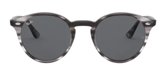 ray ban 2180 sunglasses round acetate plastic stripped grey havana stylish trendy modern grey tinted lenses UV400 protection front view