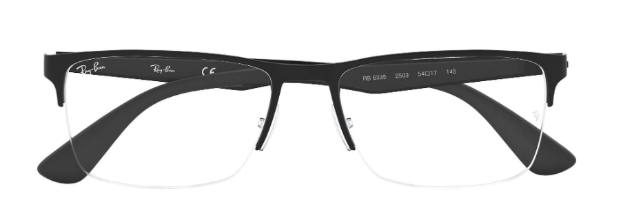 ray ban 6335 optical prescription eyewear glasses semi rimless half rim men traditional classic rectangular shape modern trendy bold black